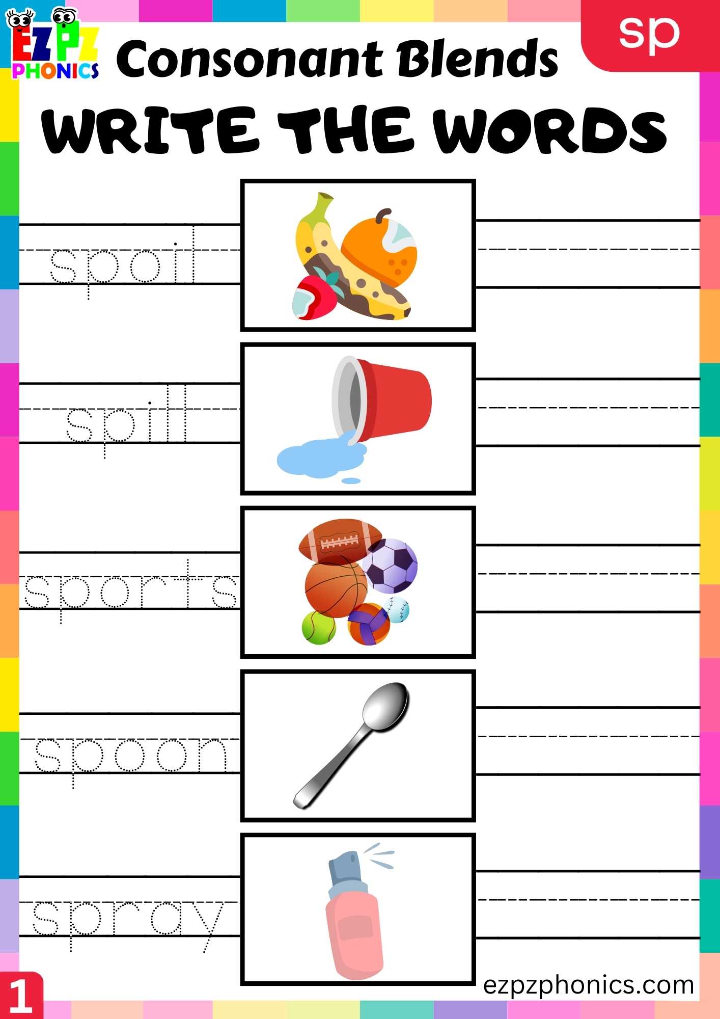 Group1 SP Words Write The Words Phonics Consonant Blends Worksheet